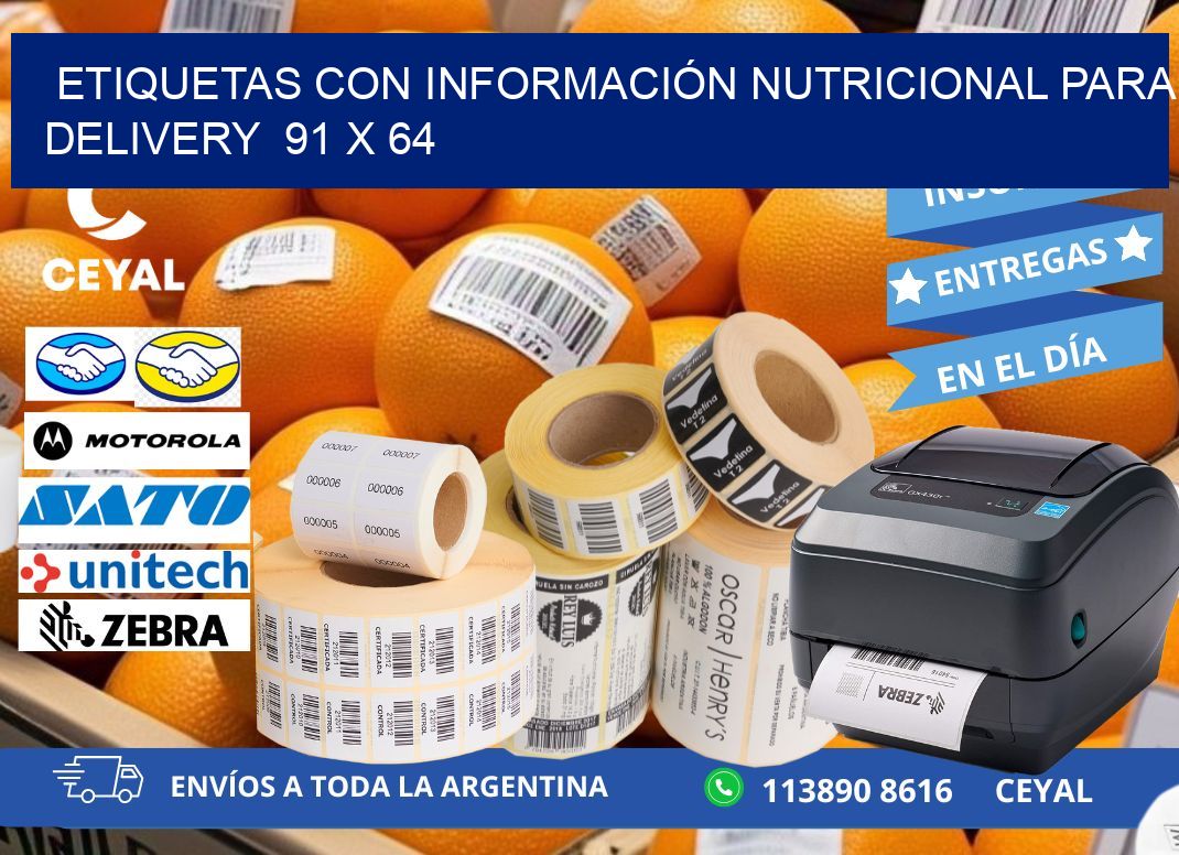 ETIQUETAS CON INFORMACIÓN NUTRICIONAL PARA DELIVERY  91 x 64