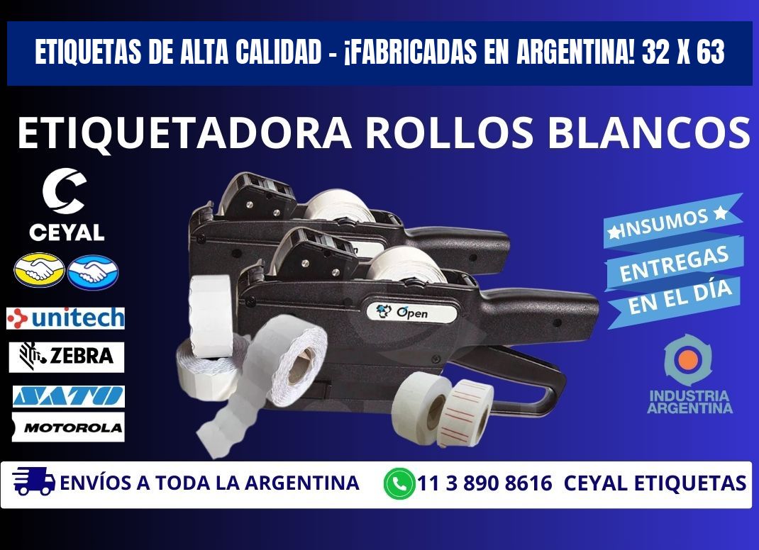 ETIQUETAS DE ALTA CALIDAD – ¡FABRICADAS EN ARGENTINA! 32 x 63