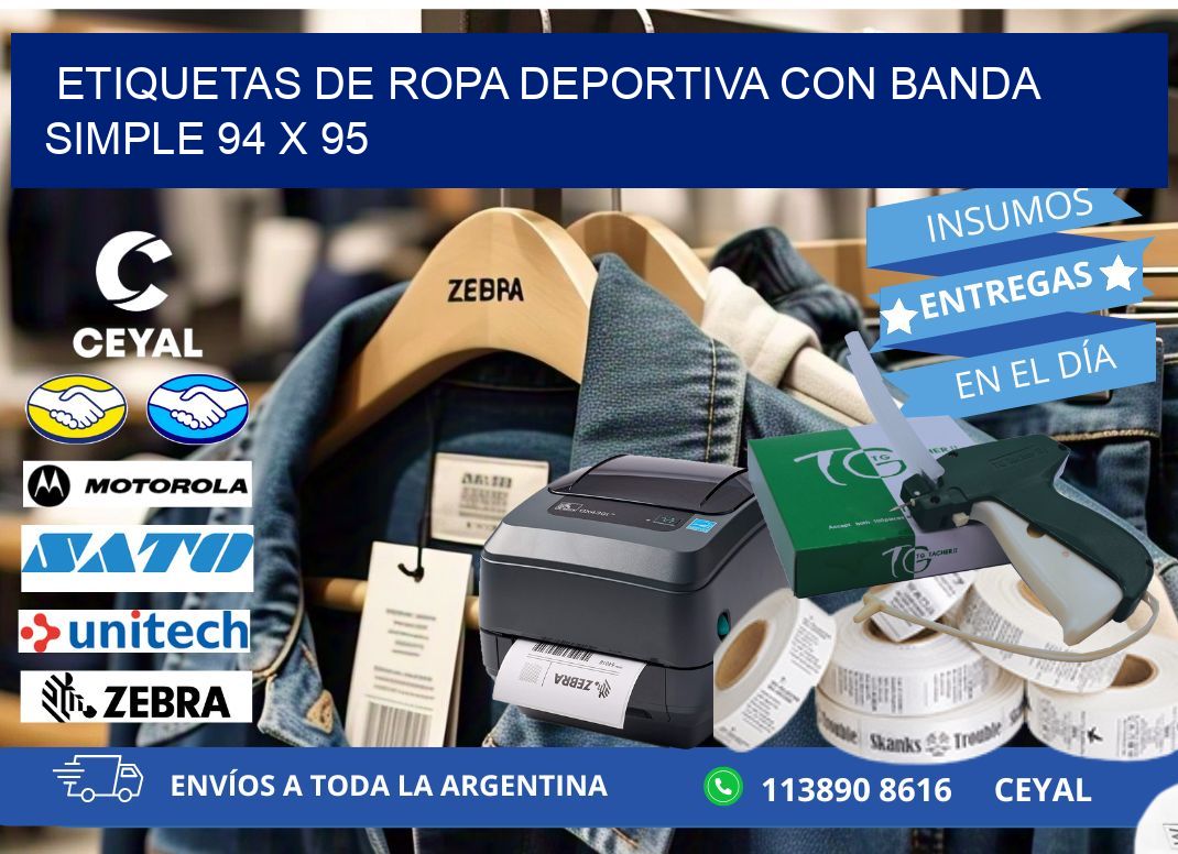 ETIQUETAS DE ROPA DEPORTIVA CON BANDA SIMPLE 94 x 95