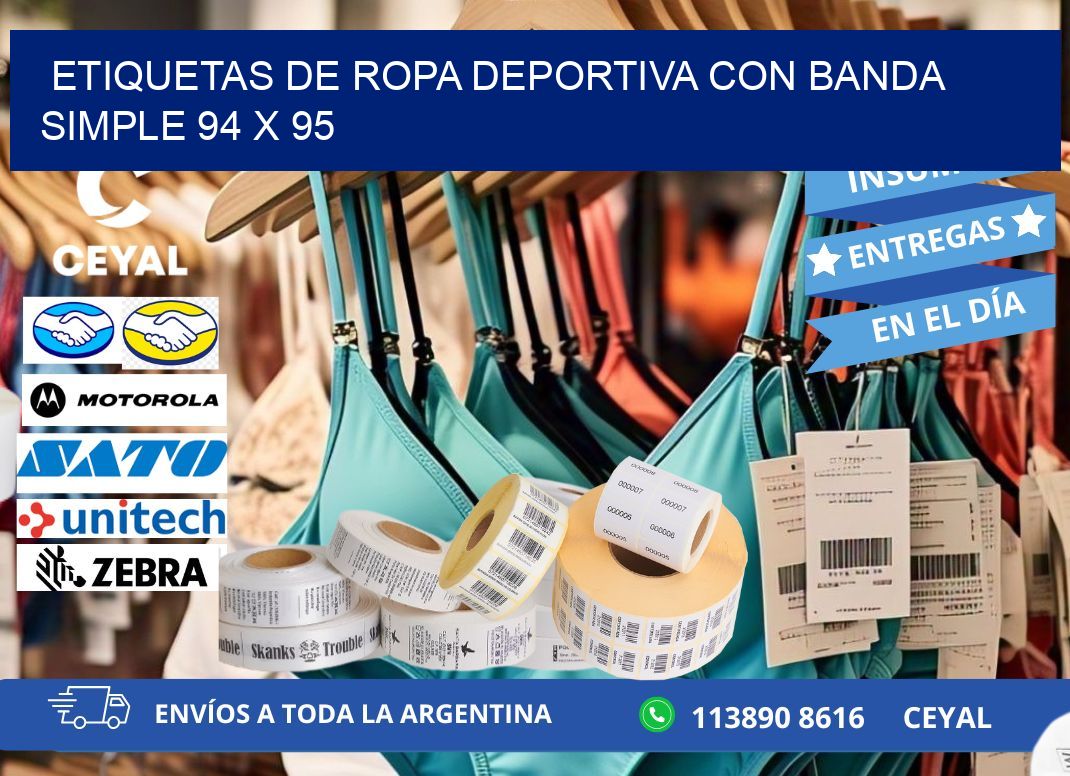 ETIQUETAS DE ROPA DEPORTIVA CON BANDA SIMPLE 94 x 95