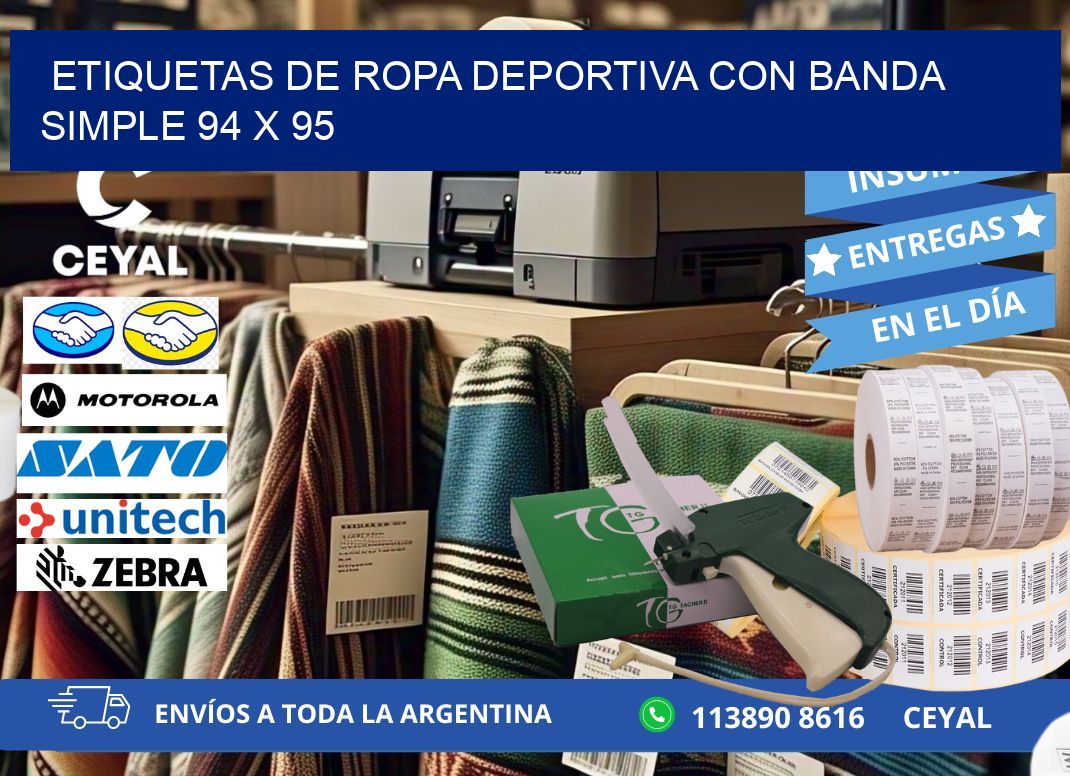 ETIQUETAS DE ROPA DEPORTIVA CON BANDA SIMPLE 94 x 95