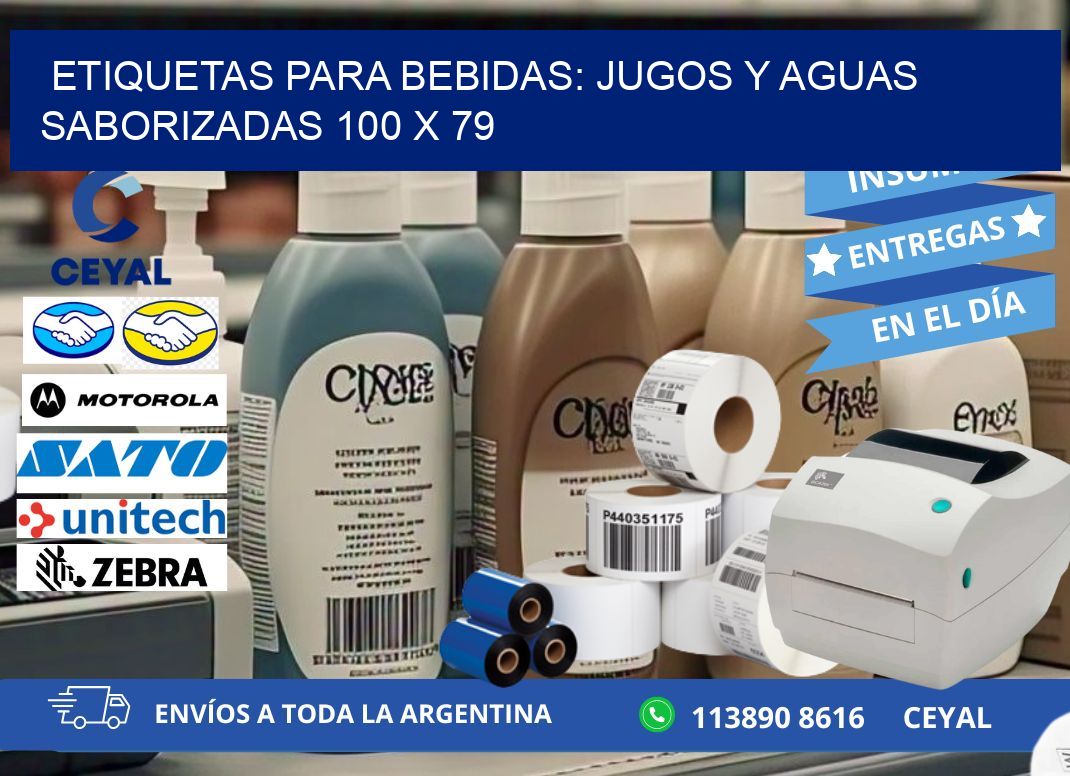 ETIQUETAS PARA BEBIDAS: JUGOS Y AGUAS SABORIZADAS 100 x 79