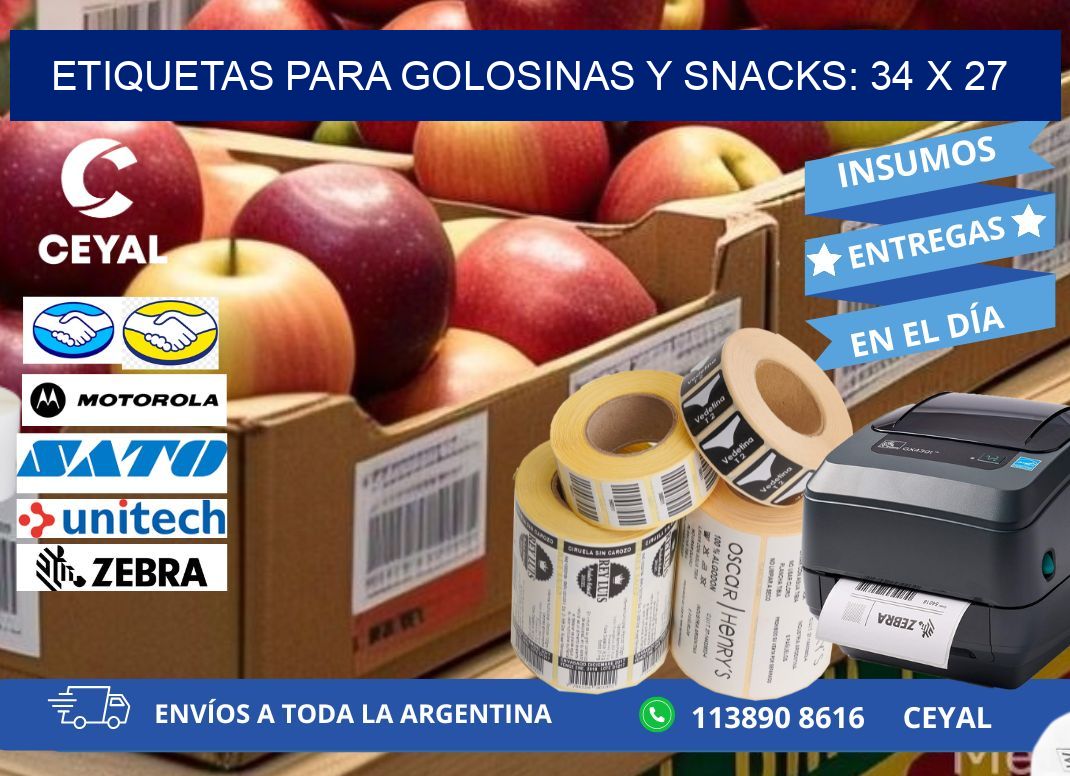 ETIQUETAS PARA GOLOSINAS Y SNACKS: 34 x 27