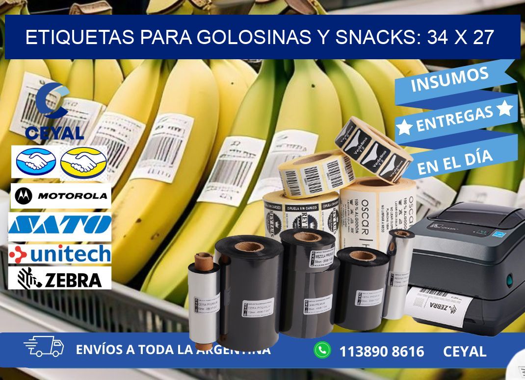 ETIQUETAS PARA GOLOSINAS Y SNACKS: 34 x 27