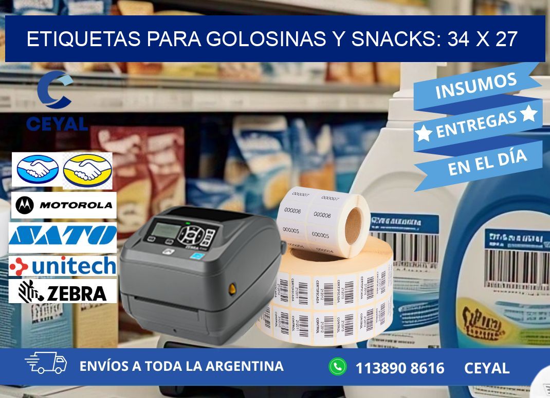 ETIQUETAS PARA GOLOSINAS Y SNACKS: 34 x 27