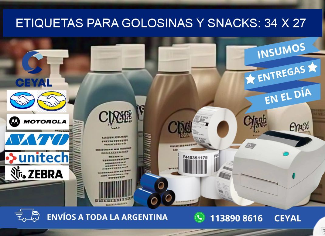 ETIQUETAS PARA GOLOSINAS Y SNACKS: 34 x 27