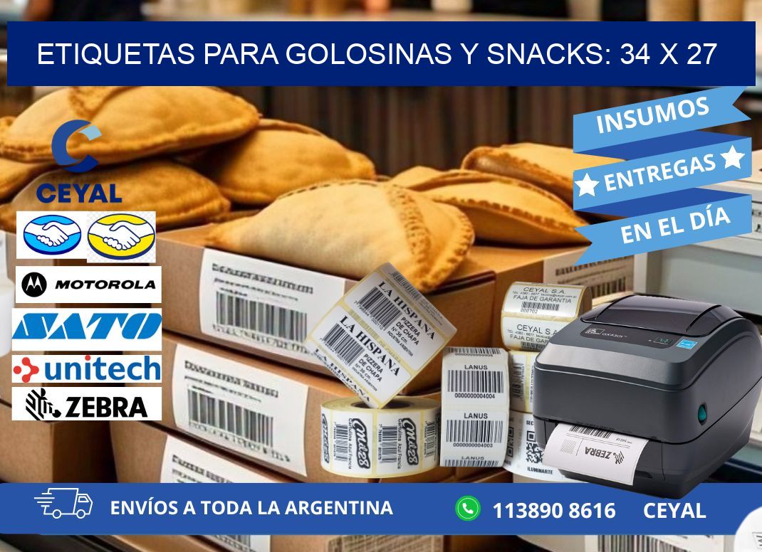 ETIQUETAS PARA GOLOSINAS Y SNACKS: 34 x 27