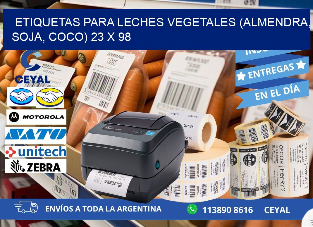 ETIQUETAS PARA LECHES VEGETALES (ALMENDRA, SOJA, COCO) 23 x 98