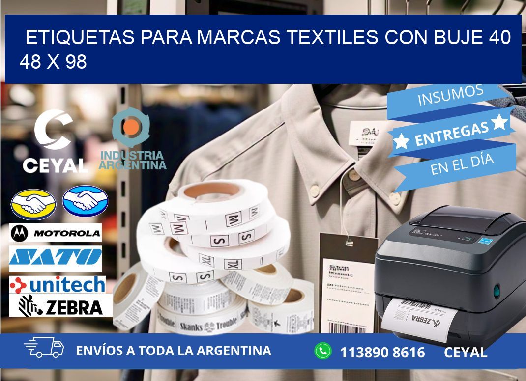 ETIQUETAS PARA MARCAS TEXTILES CON BUJE 40 48 x 98