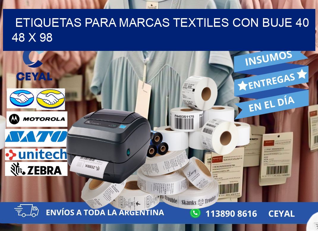 ETIQUETAS PARA MARCAS TEXTILES CON BUJE 40 48 x 98