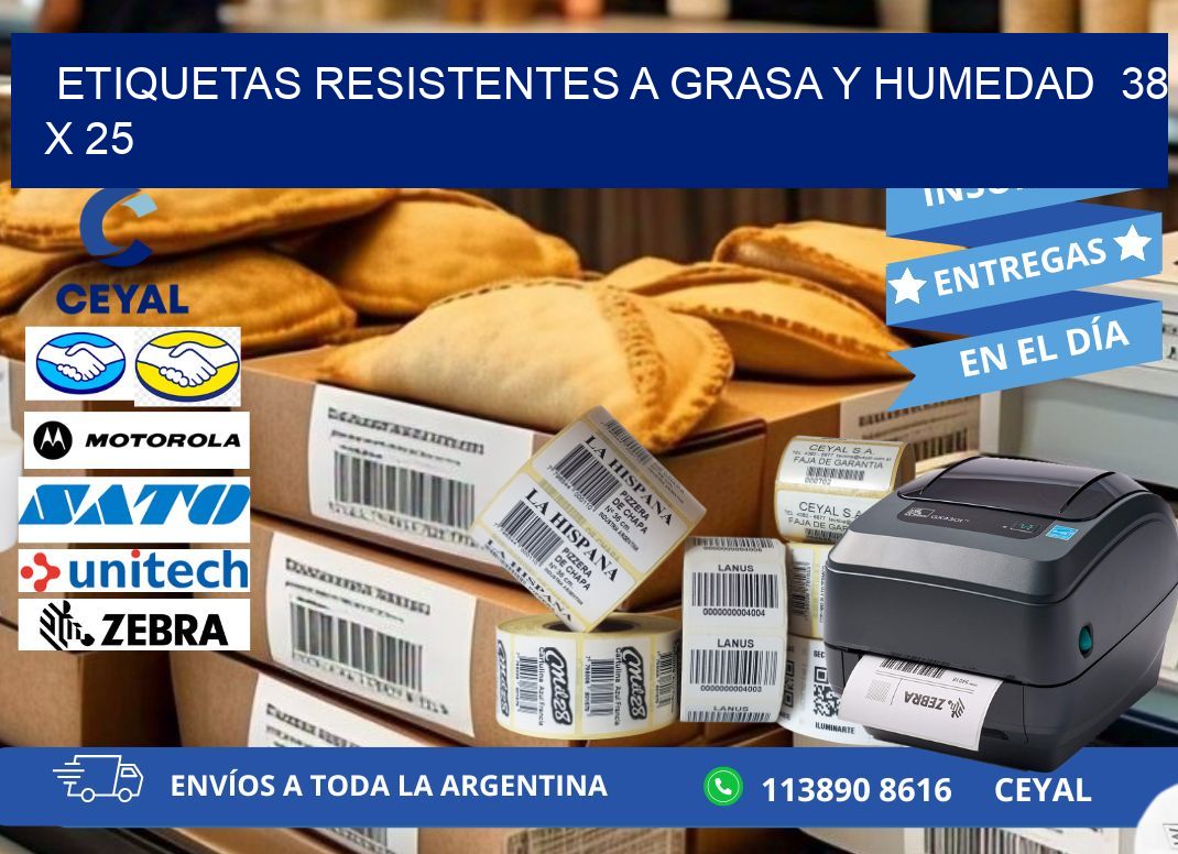 ETIQUETAS RESISTENTES A GRASA Y HUMEDAD  38 x 25