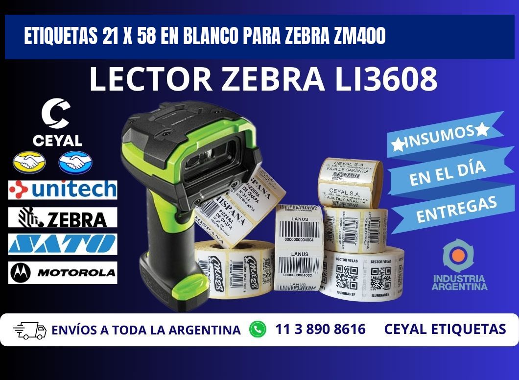 Etiquetas 21 x 58 en blanco para zebra zm400