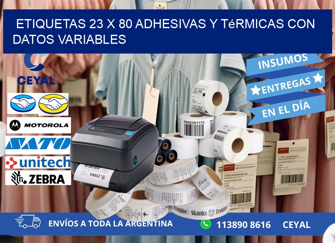 Etiquetas 23 x 80 Adhesivas y Térmicas con Datos Variables