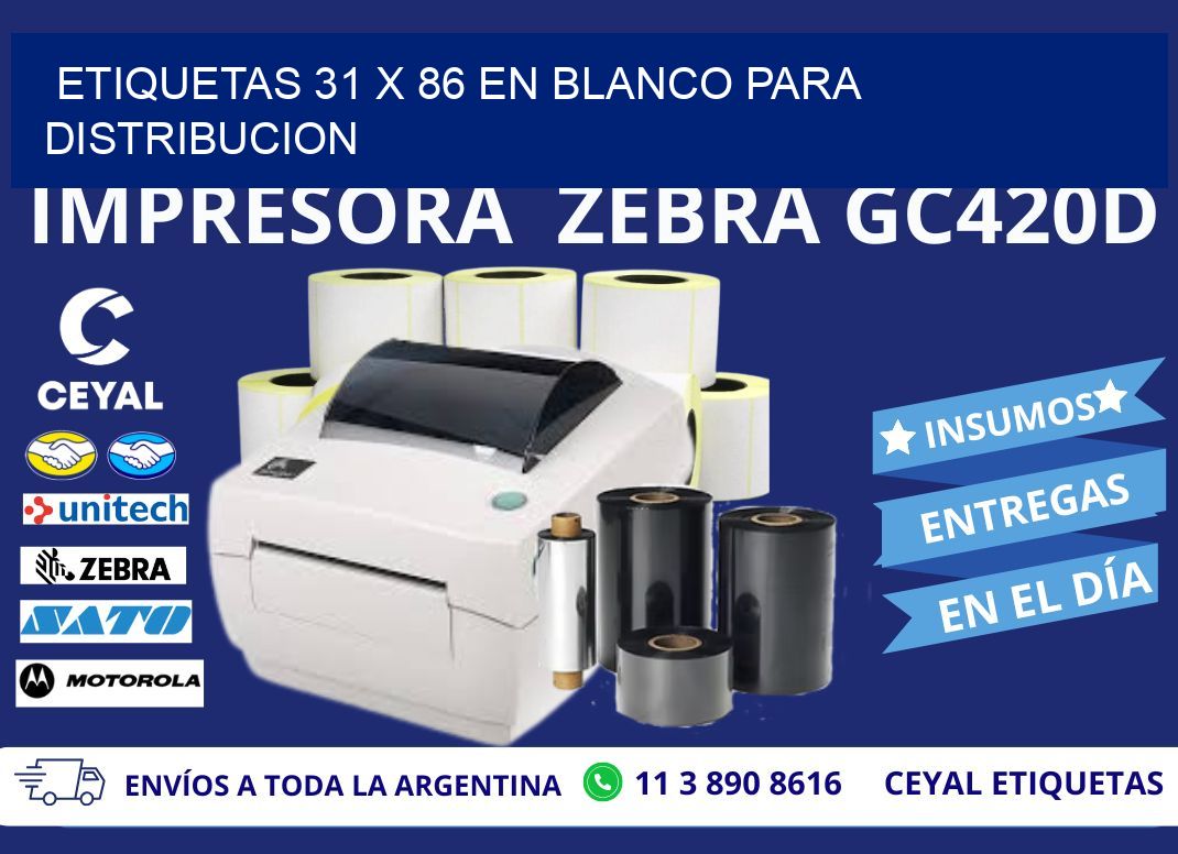 Etiquetas 31 x 86 en blanco para distribucion