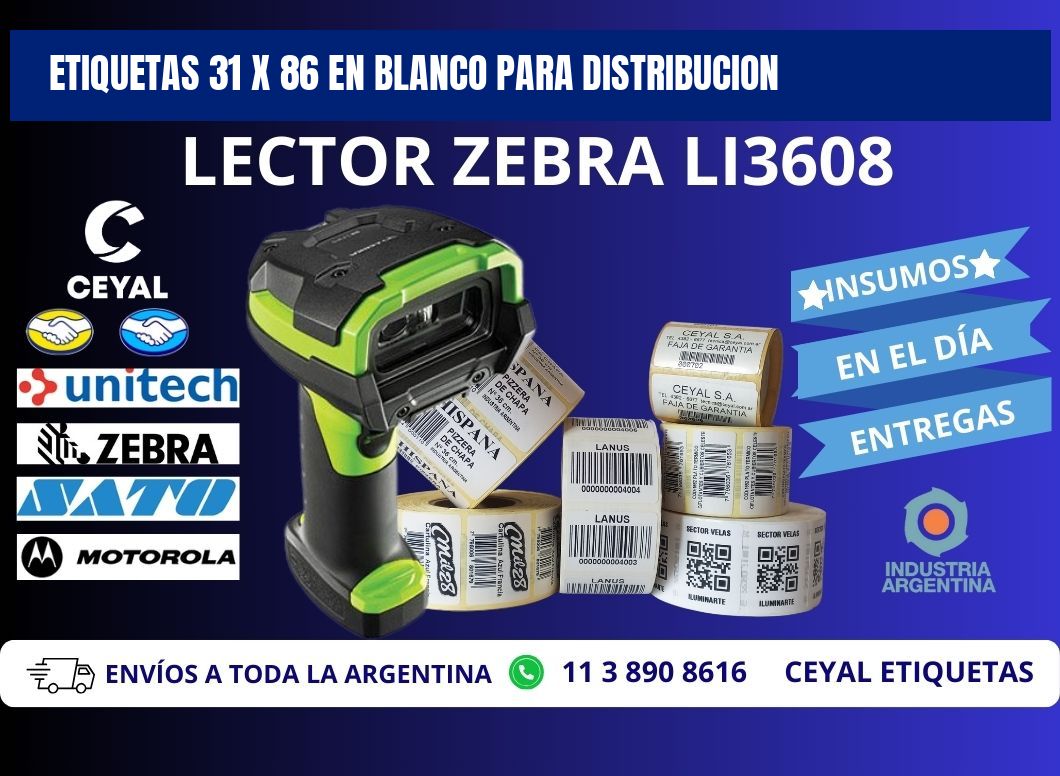 Etiquetas 31 x 86 en blanco para distribucion