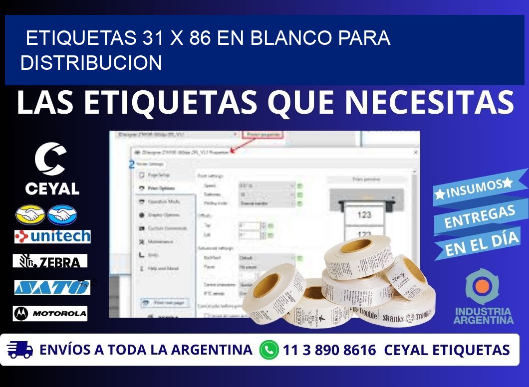Etiquetas 31 x 86 en blanco para distribucion