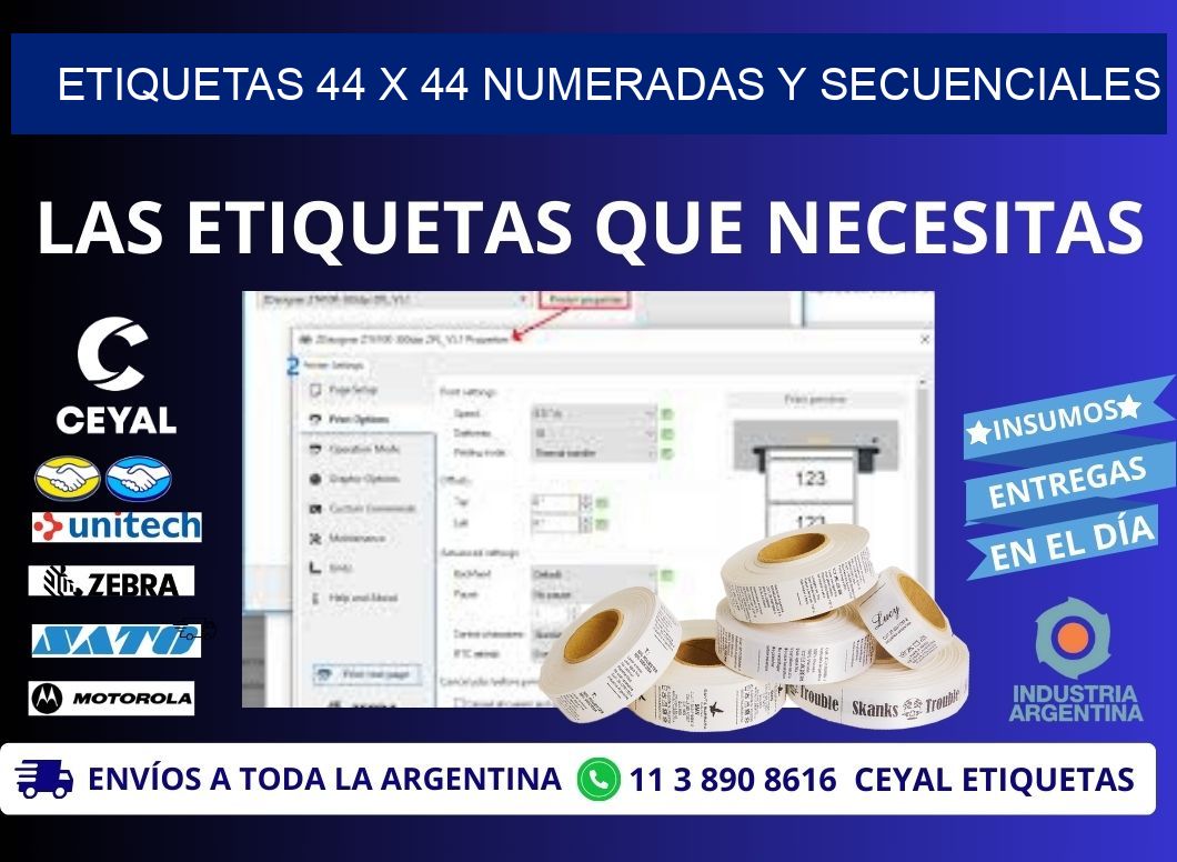 Etiquetas 44 x 44 Numeradas y Secuenciales