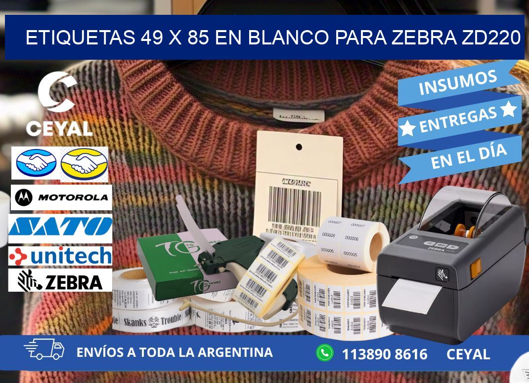Etiquetas 49 x 85 en blanco para zebra zd220