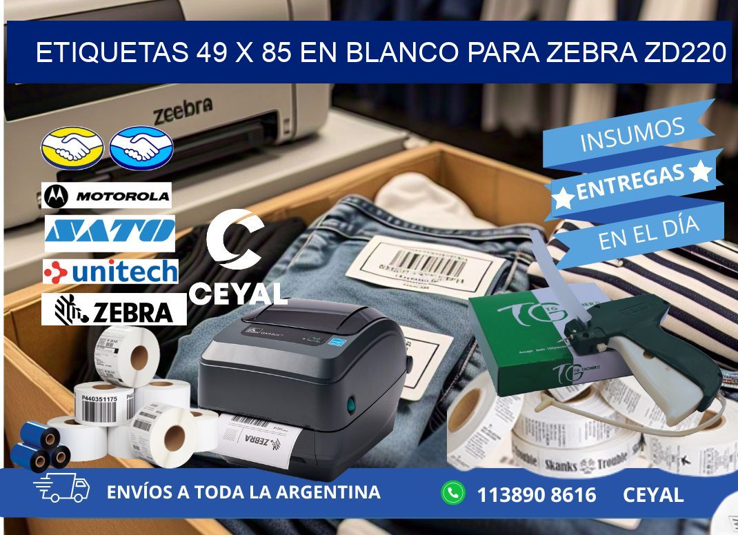 Etiquetas 49 x 85 en blanco para zebra zd220