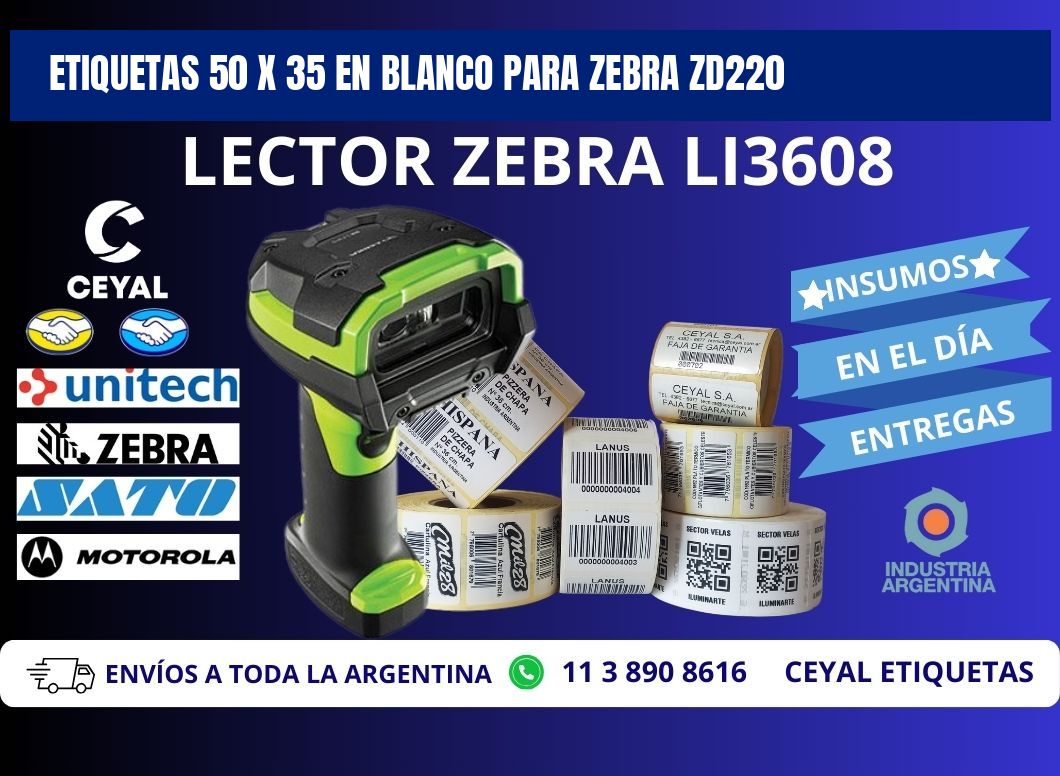Etiquetas 50 x 35 en blanco para zebra zd220