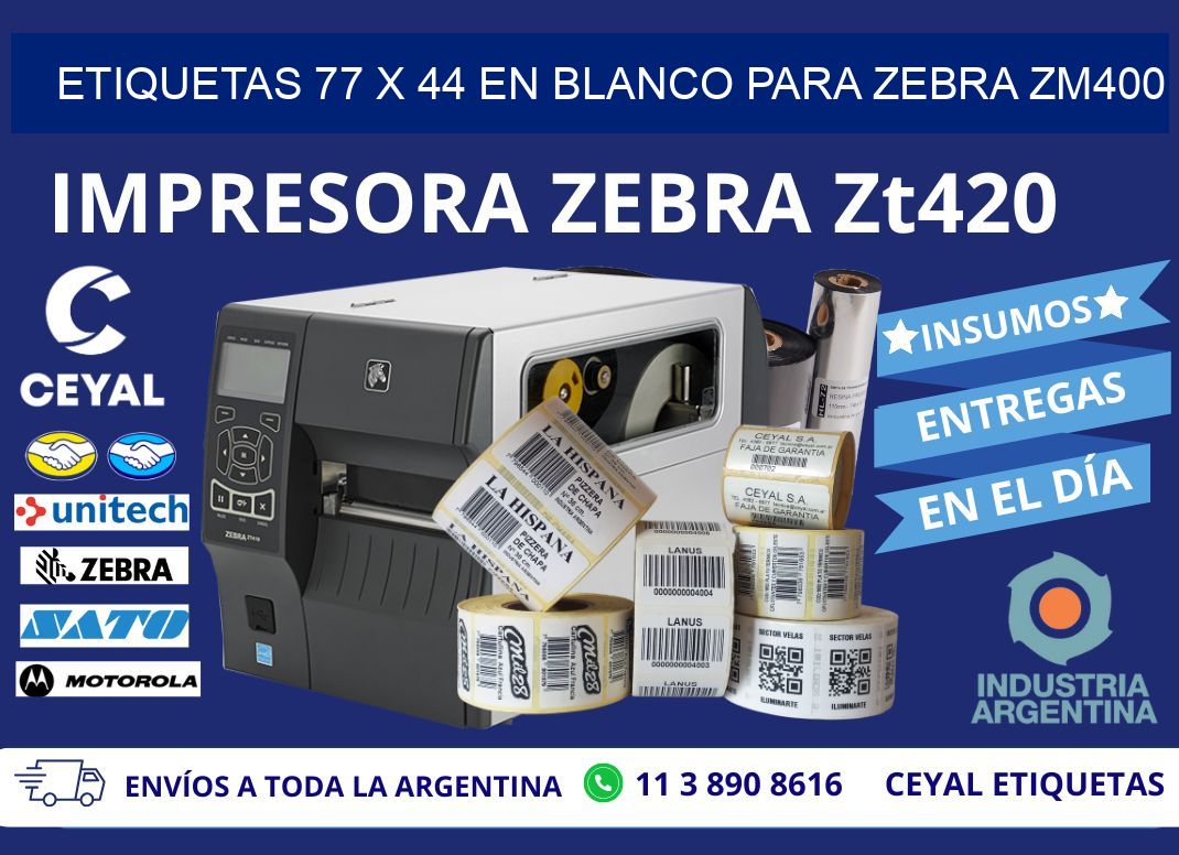 Etiquetas 77 x 44 en blanco para zebra zm400