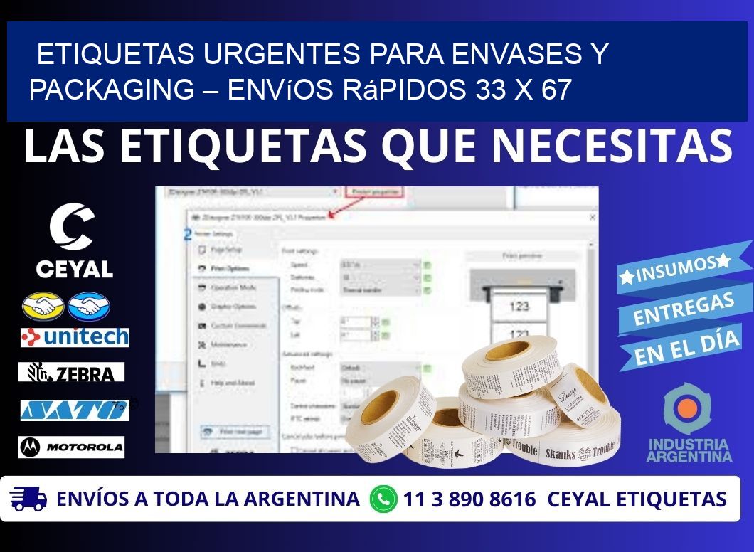 Etiquetas Urgentes para Envases y Packaging – Envíos Rápidos 33 x 67