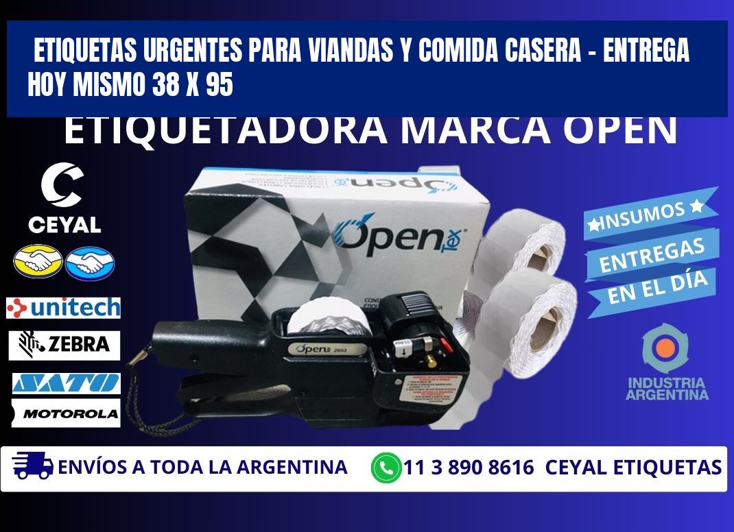 Etiquetas Urgentes para Viandas y Comida Casera – Entrega Hoy Mismo 38 x 95