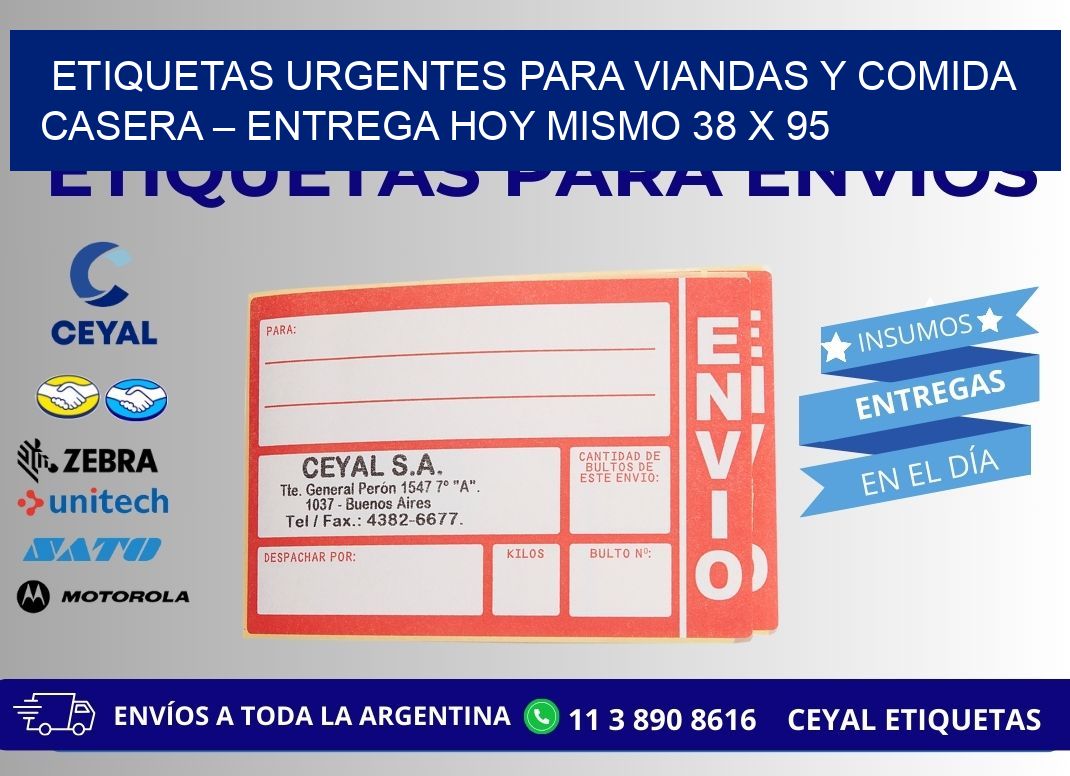 Etiquetas Urgentes para Viandas y Comida Casera – Entrega Hoy Mismo 38 x 95