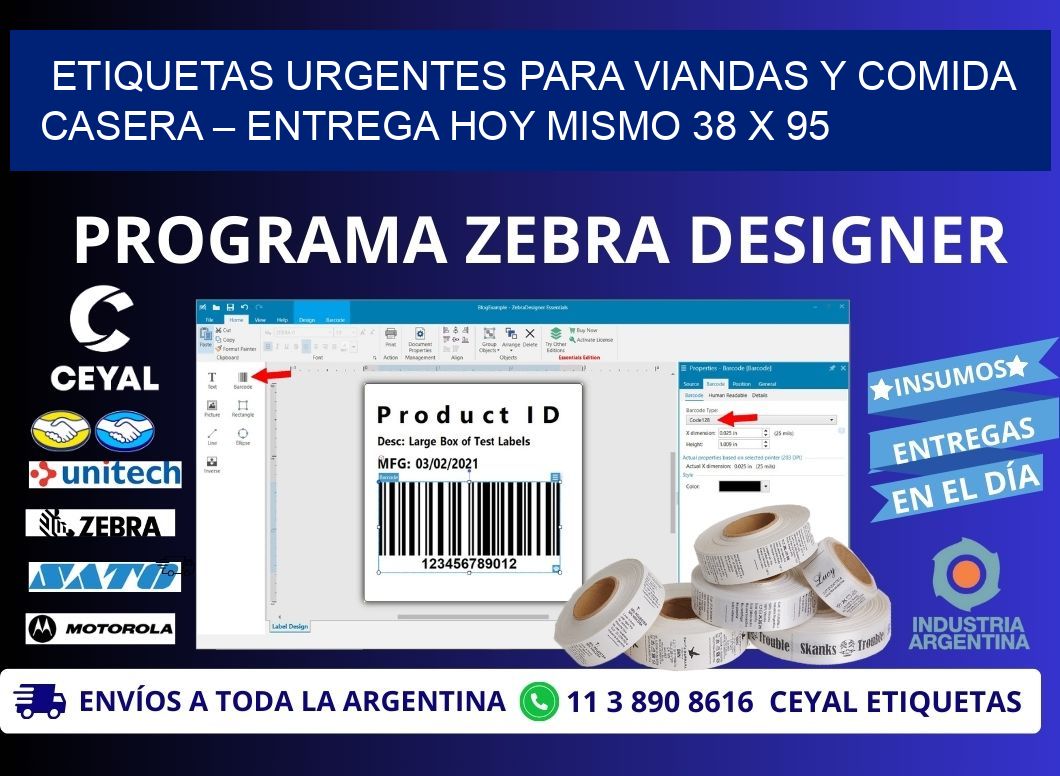 Etiquetas Urgentes para Viandas y Comida Casera – Entrega Hoy Mismo 38 x 95