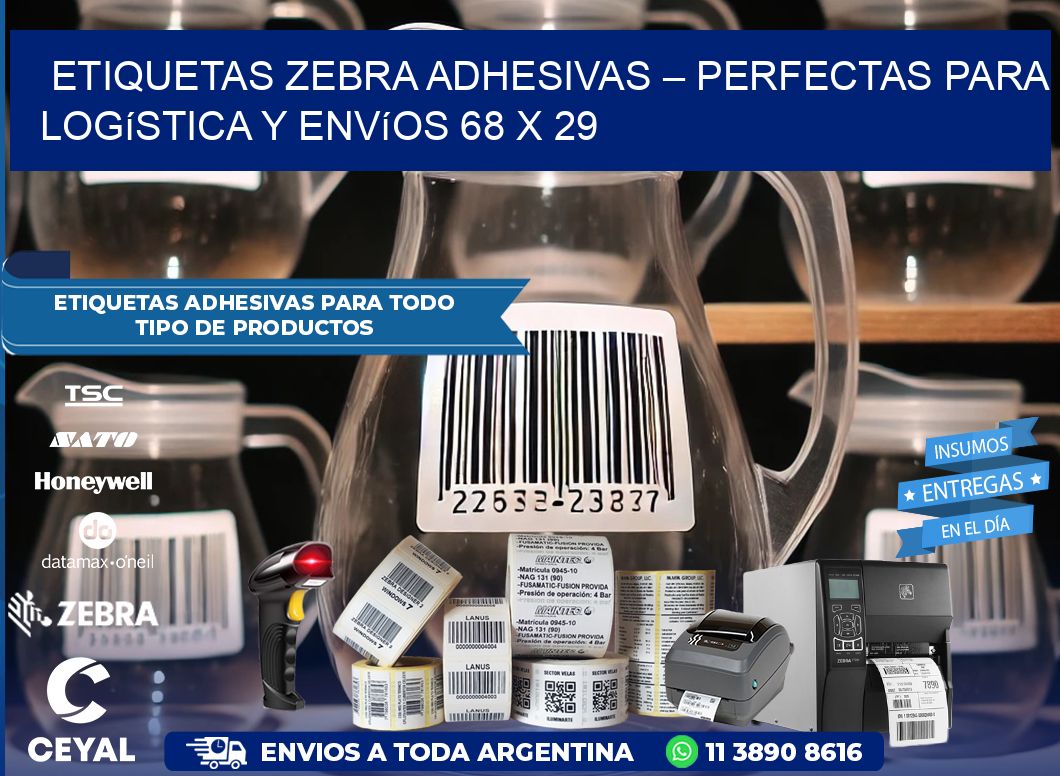 Etiquetas Zebra Adhesivas – Perfectas para Logística y Envíos 68 x 29