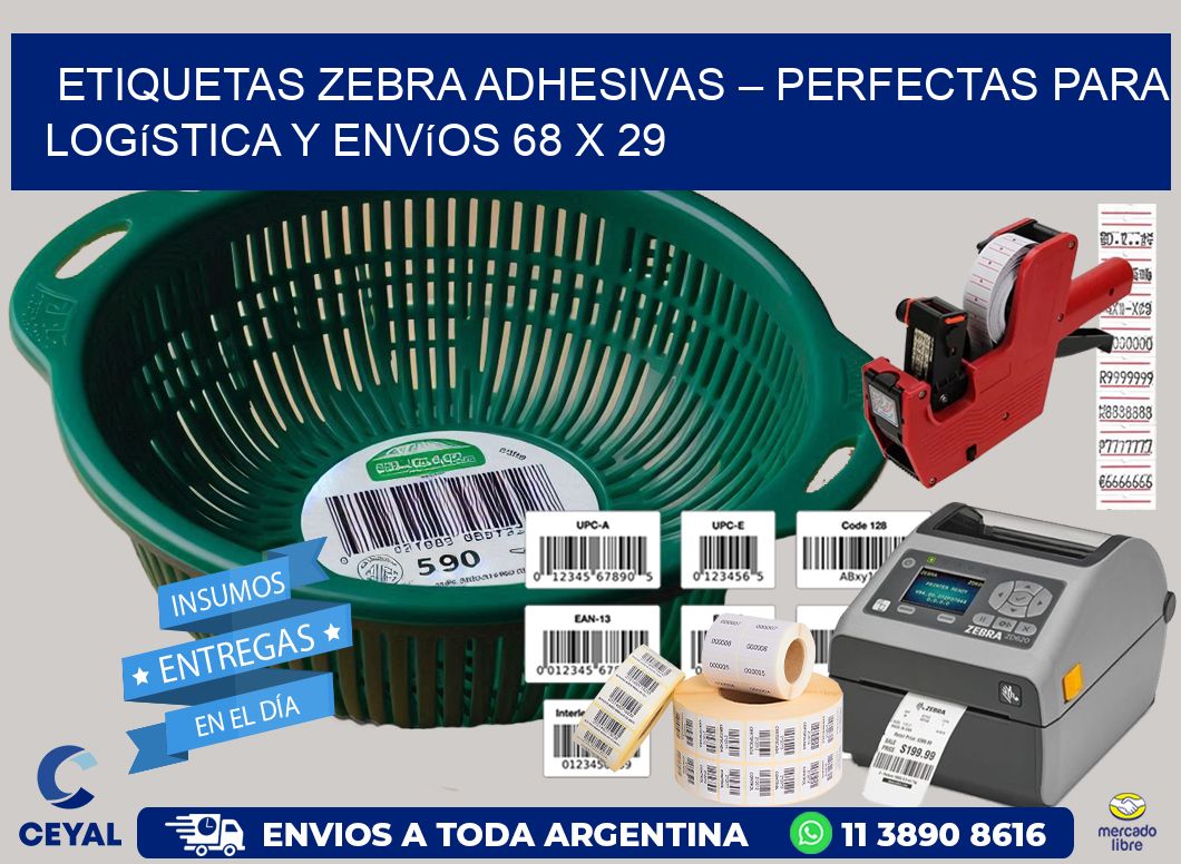 Etiquetas Zebra Adhesivas – Perfectas para Logística y Envíos 68 x 29