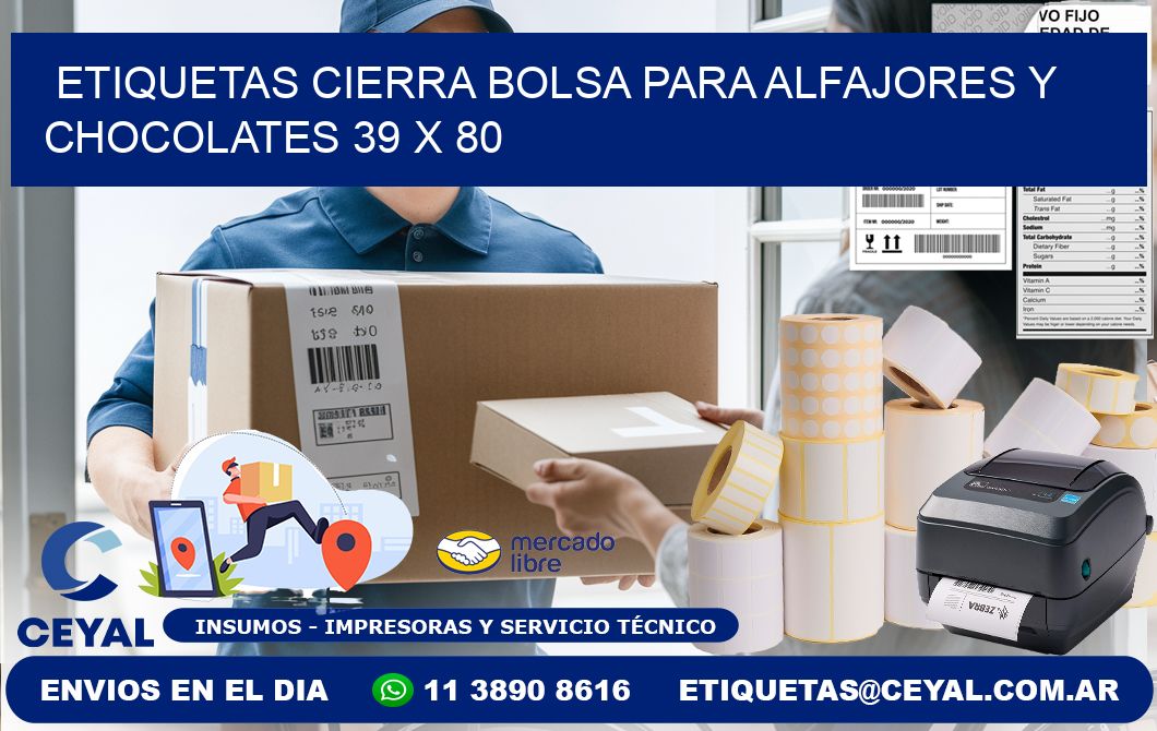 Etiquetas cierra bolsa para alfajores y chocolates 39 x 80