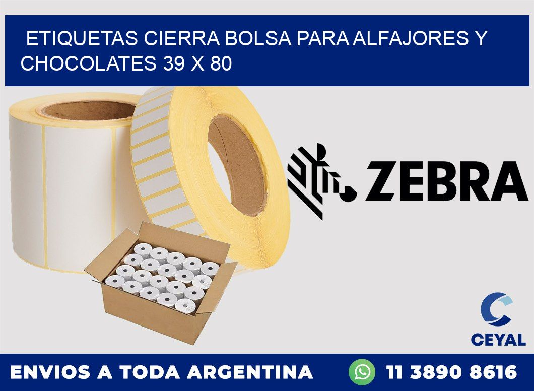 Etiquetas cierra bolsa para alfajores y chocolates 39 x 80