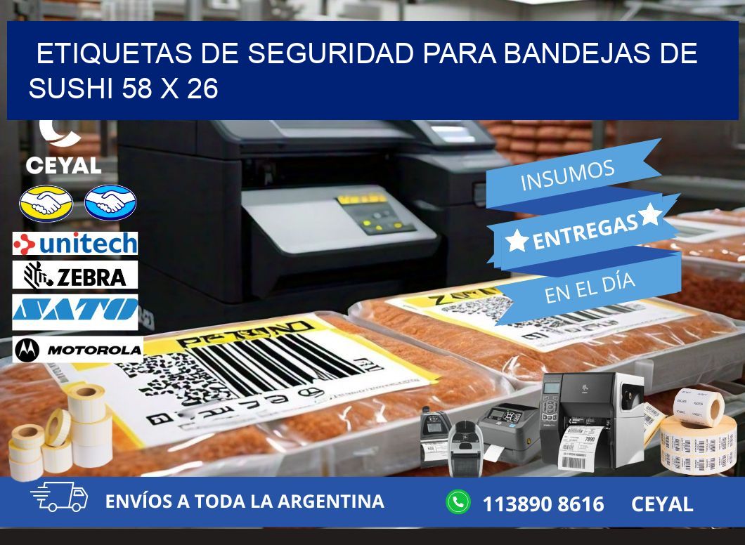 Etiquetas de seguridad para bandejas de sushi 58 x 26