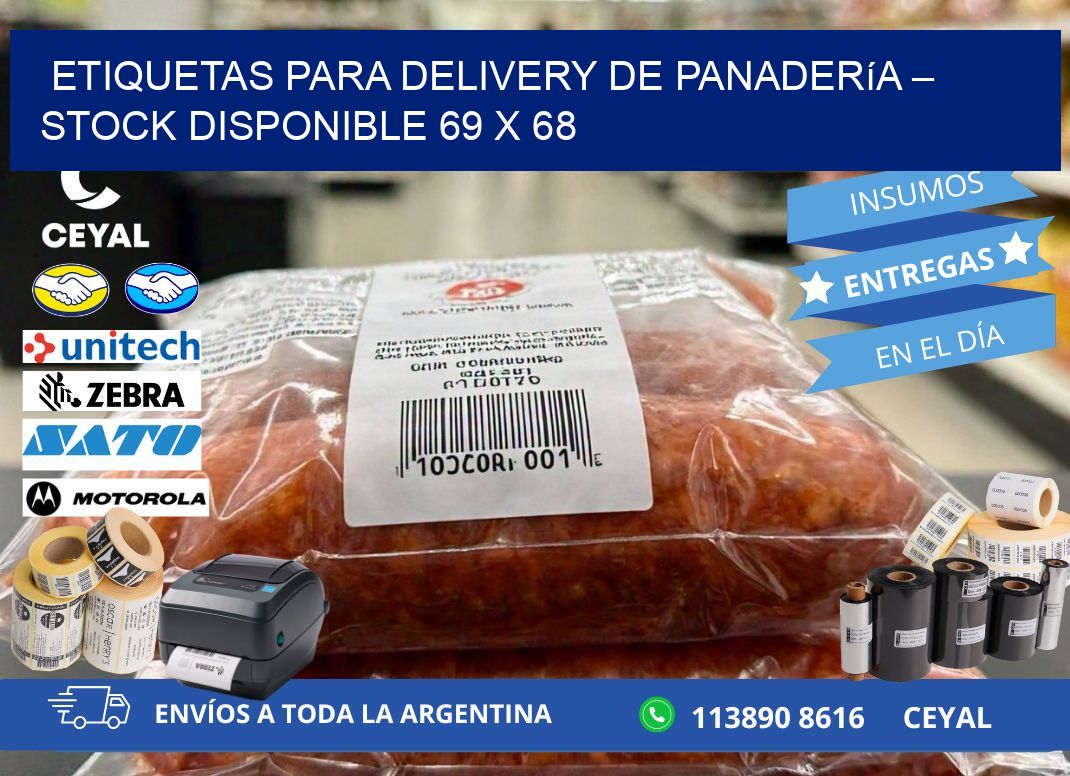 Etiquetas para delivery de panadería – Stock disponible 69 x 68