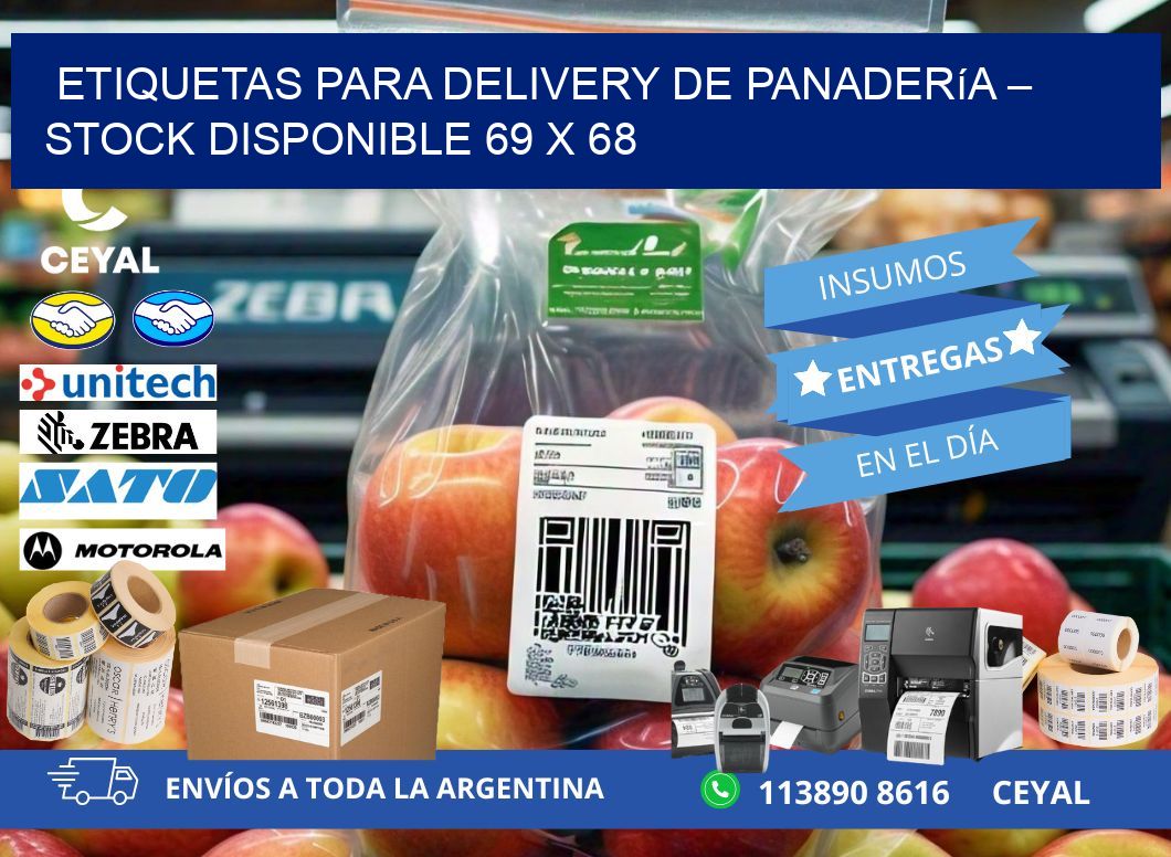 Etiquetas para delivery de panadería – Stock disponible 69 x 68