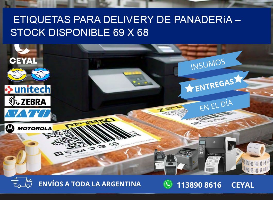 Etiquetas para delivery de panadería – Stock disponible 69 x 68