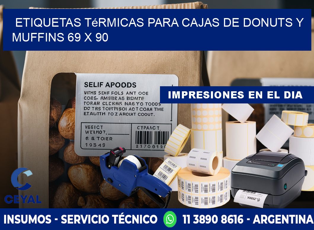 Etiquetas térmicas para cajas de donuts y muffins 69 x 90