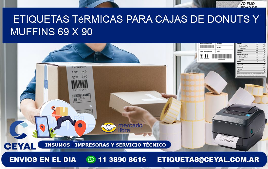 Etiquetas térmicas para cajas de donuts y muffins 69 x 90