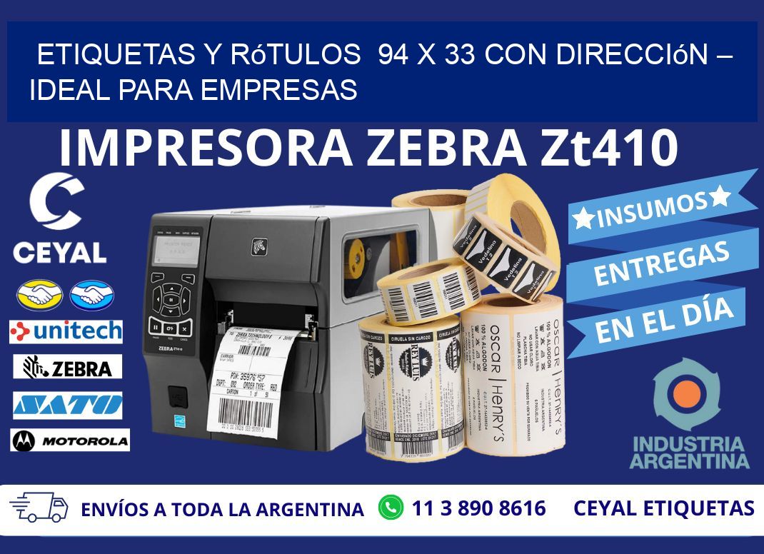 Etiquetas y Rótulos  94 x 33 con Dirección – Ideal para Empresas