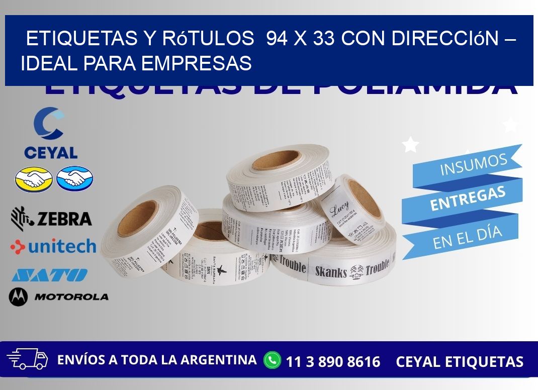 Etiquetas y Rótulos  94 x 33 con Dirección – Ideal para Empresas