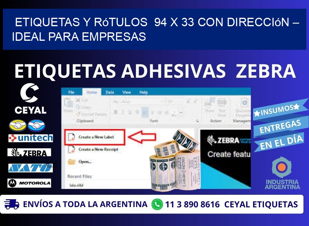 Etiquetas y Rótulos  94 x 33 con Dirección – Ideal para Empresas