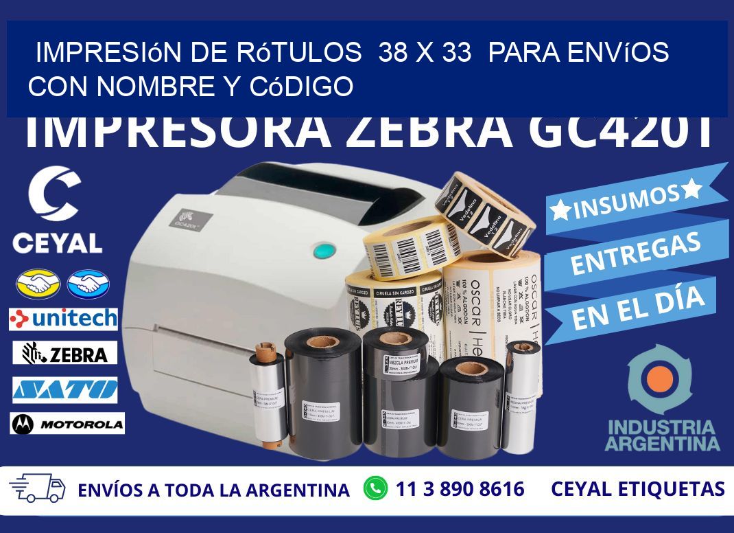 Impresión de Rótulos  38 x 33  para Envíos con Nombre y Código