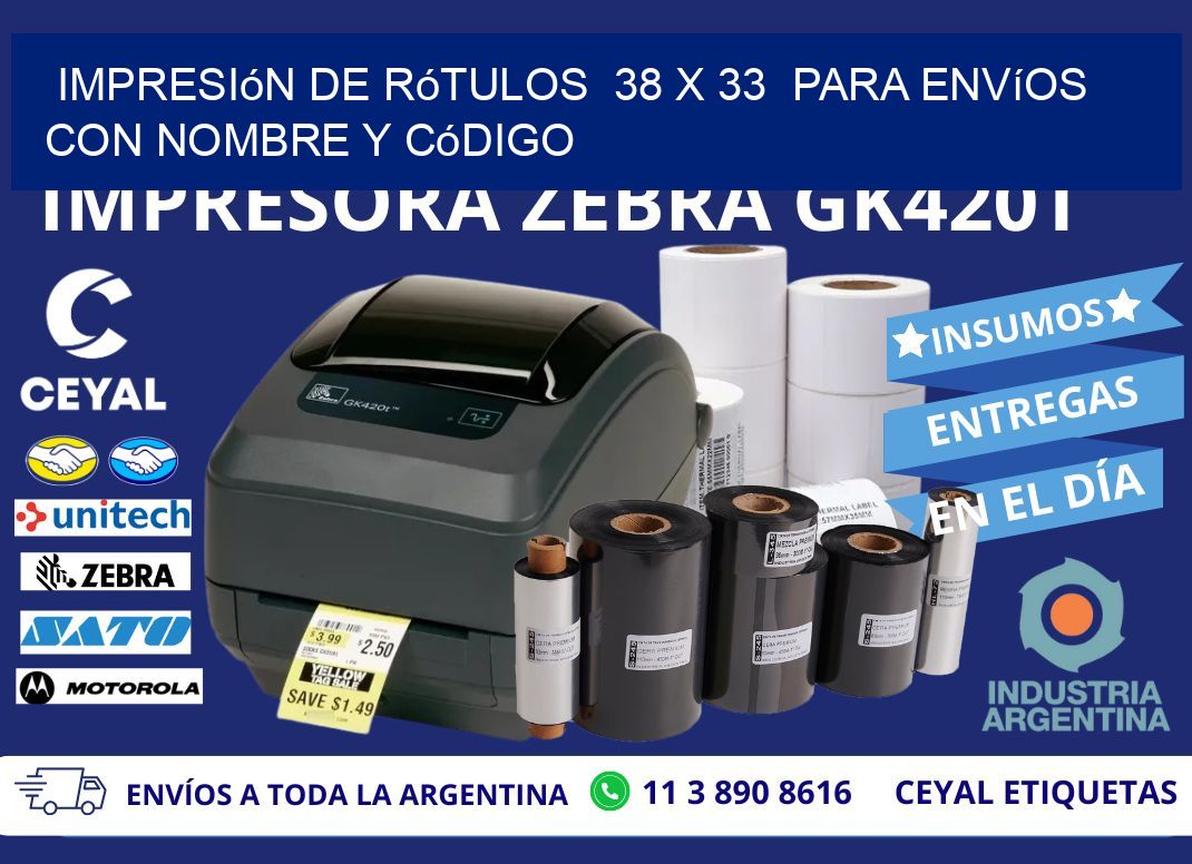 Impresión de Rótulos  38 x 33  para Envíos con Nombre y Código