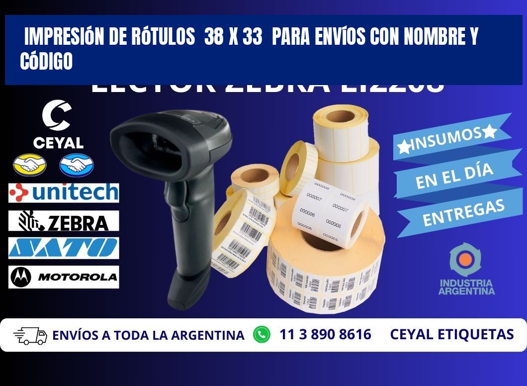 Impresión de Rótulos  38 x 33  para Envíos con Nombre y Código