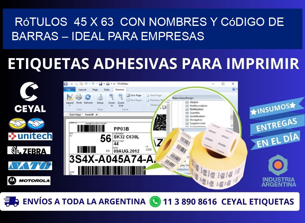 Rótulos  45 x 63  con Nombres y Código de Barras – Ideal para Empresas