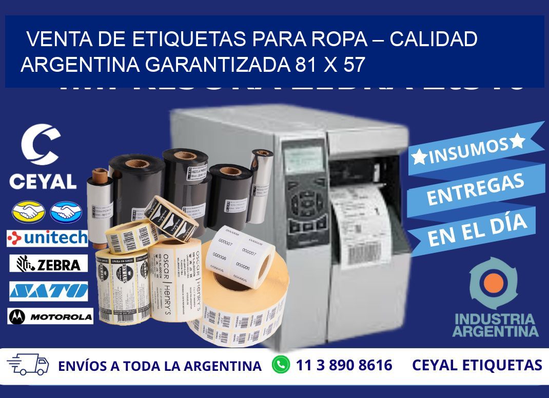 VENTA DE ETIQUETAS PARA ROPA – CALIDAD ARGENTINA GARANTIZADA 81 x 57