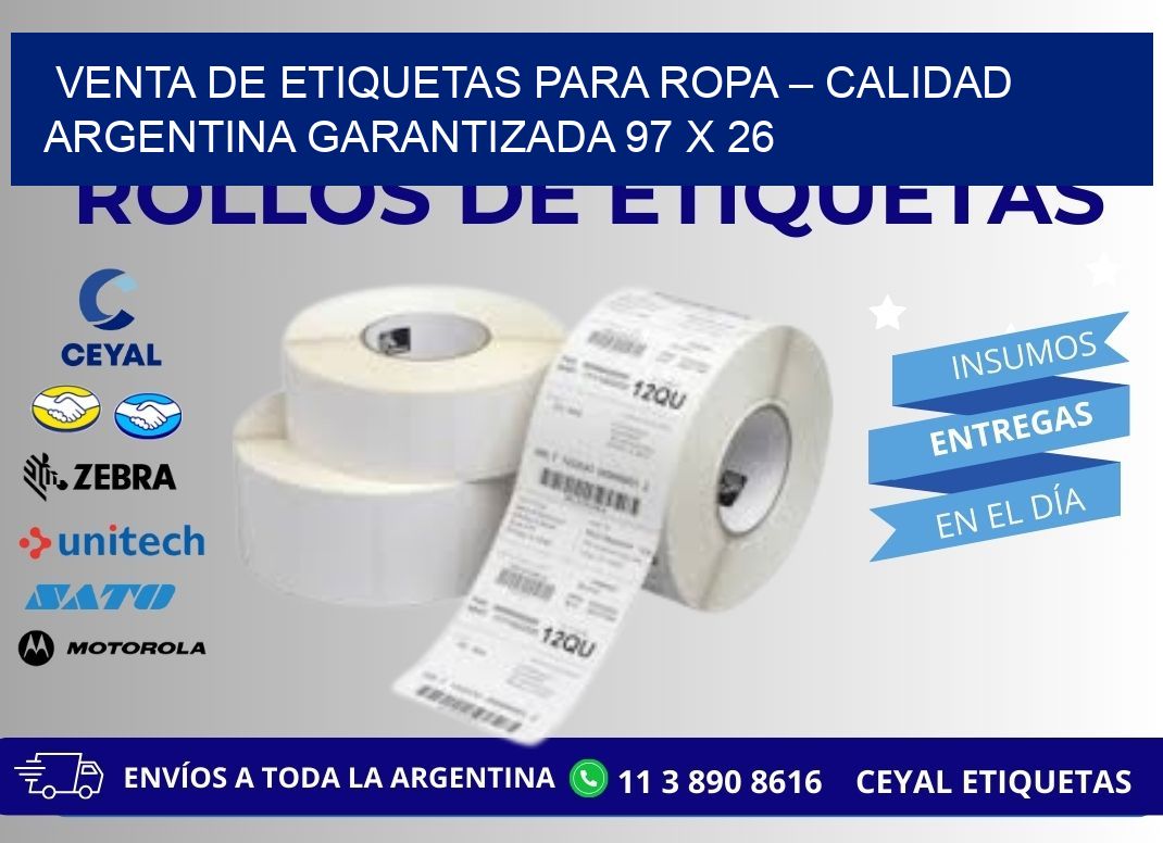 VENTA DE ETIQUETAS PARA ROPA – CALIDAD ARGENTINA GARANTIZADA 97 x 26