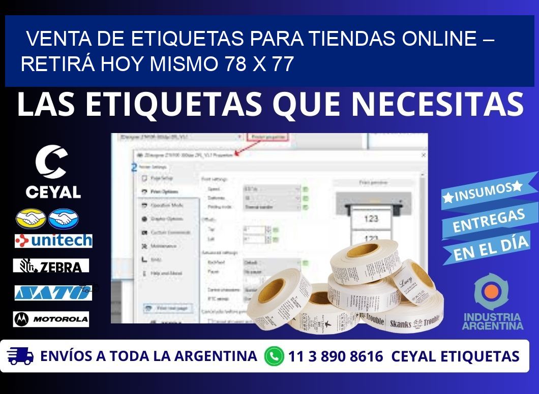 VENTA DE ETIQUETAS PARA TIENDAS ONLINE – RETIRÁ HOY MISMO 78 x 77