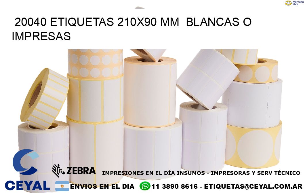 20040 ETIQUETAS 210x90 mm  BLANCAS O IMPRESAS